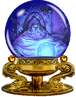a wizard, pondering an orb while enclosed in an orb